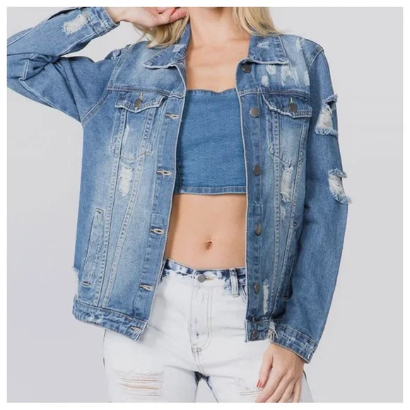 FASHION TOUR DISTRESSED DENIM JACKET - Picture 2 of 4